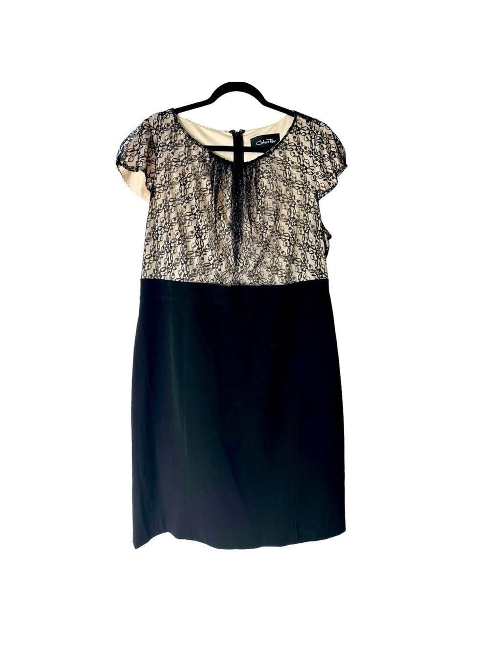 Chelsea Rose Lace Illusion Midi Sheath Dress Women’s 18 Plus Black Cream Party